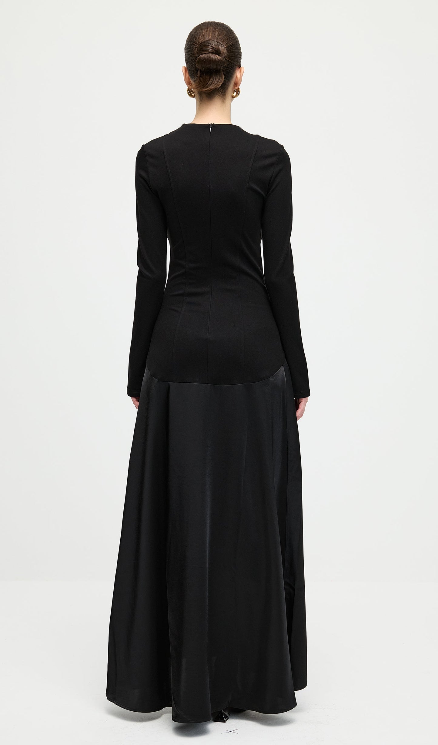Knitted Satin Maxi Dress In Black