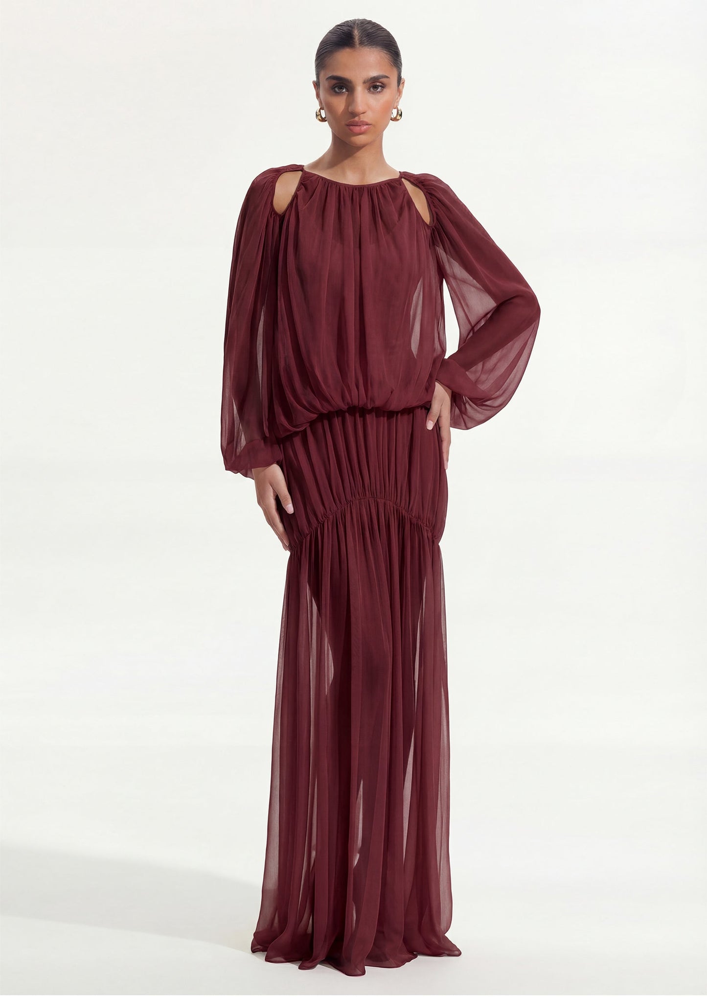 Voluminous Bubble Maxi Dress In Claret
