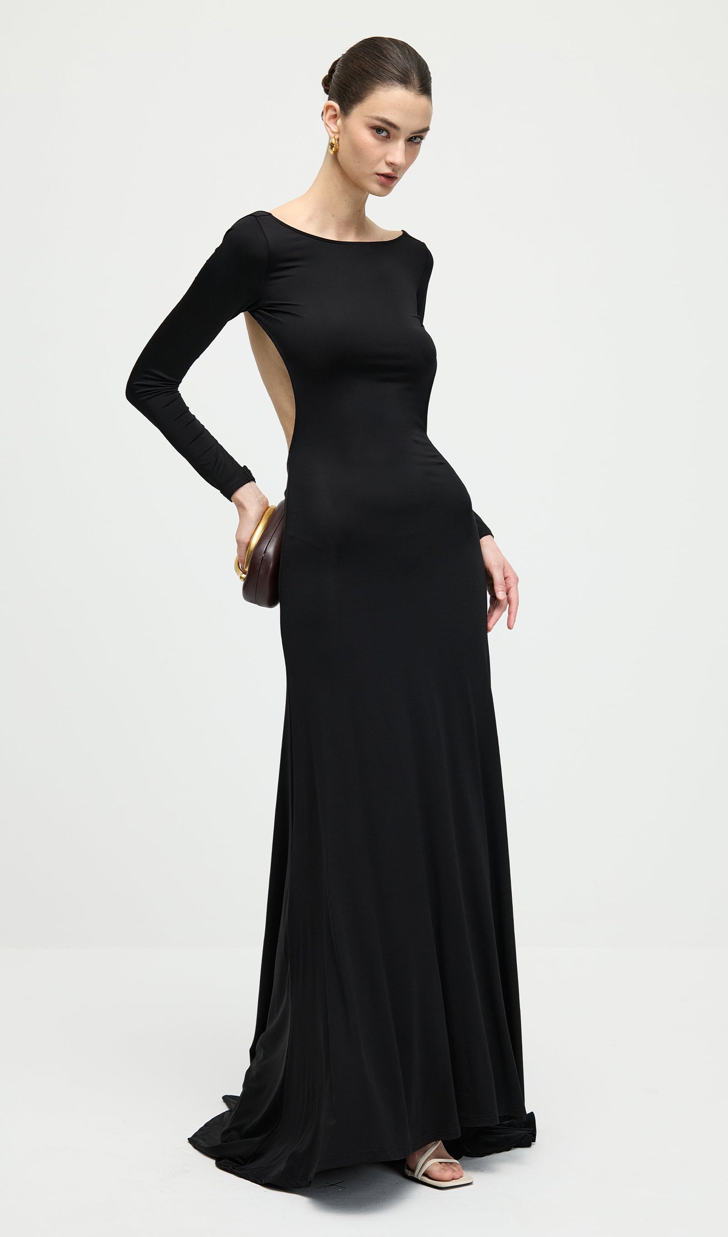 Jersey Open Back Maxi Dress In Black