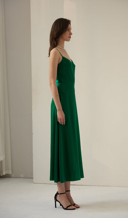 Silk Pearl Midi Dress-Green