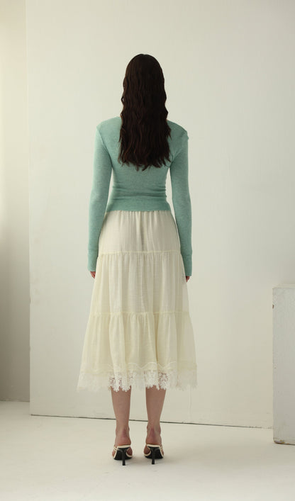 Solid V Neck Ruffled Knit Top
