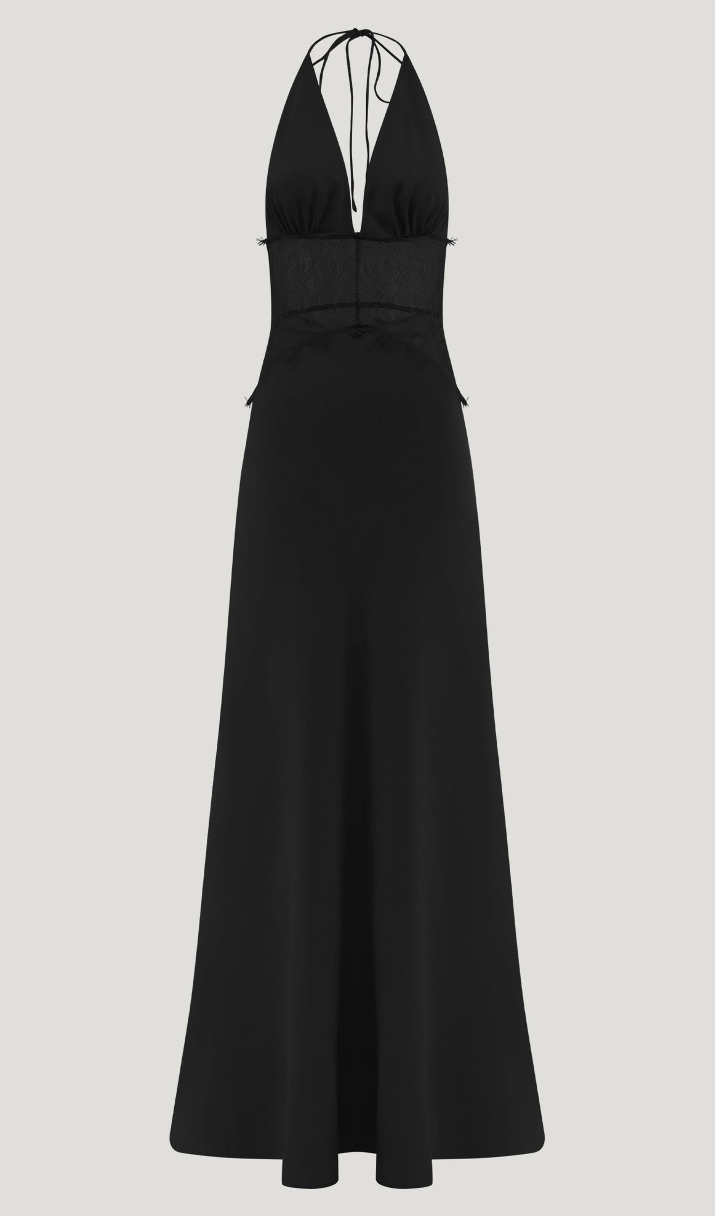 Lace And Satin Maxi Dress In Black