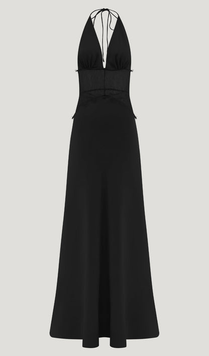 Lace And Satin Maxi Dress In Black