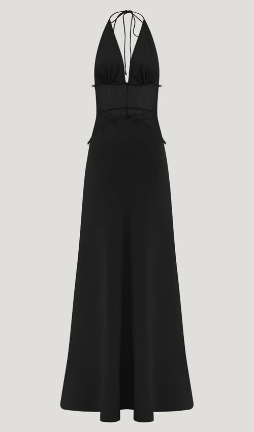 Lace And Satin Maxi Dress In Black