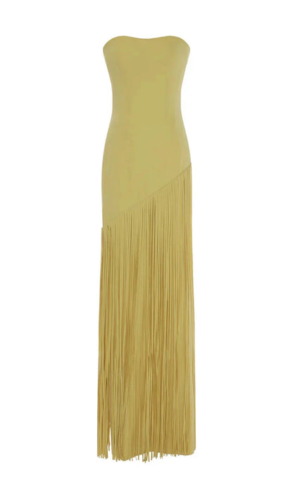 Cape Detailed Fringed Gown