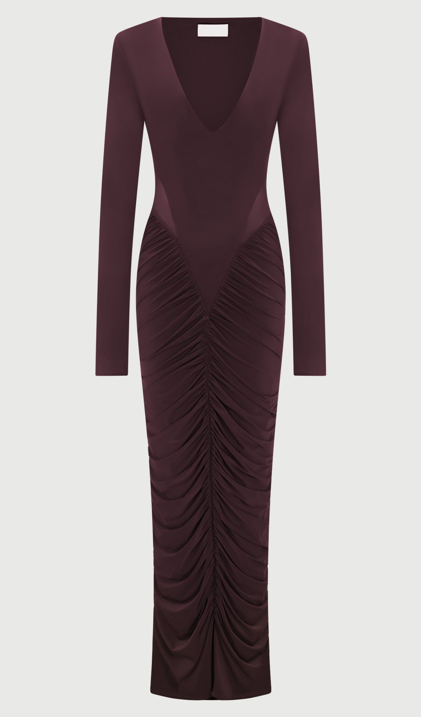 Slinky Long Sleeve Maxi Dress In Burgundy