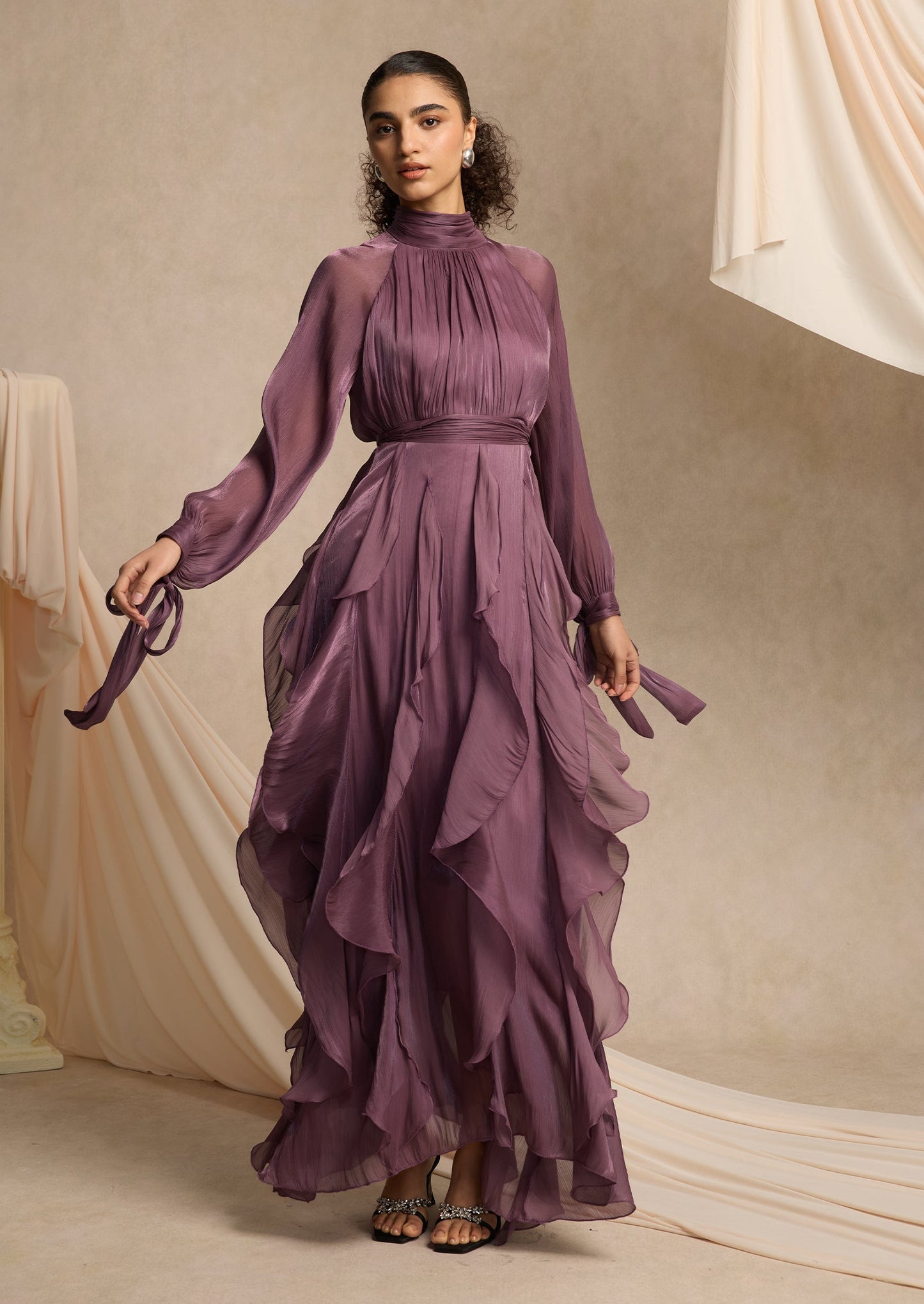 High Neck Tiered Ruffle Maxi Dress