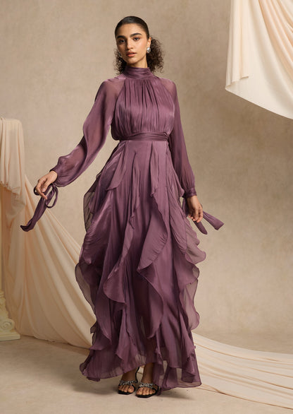 High Neck Tiered Ruffle Maxi Dress