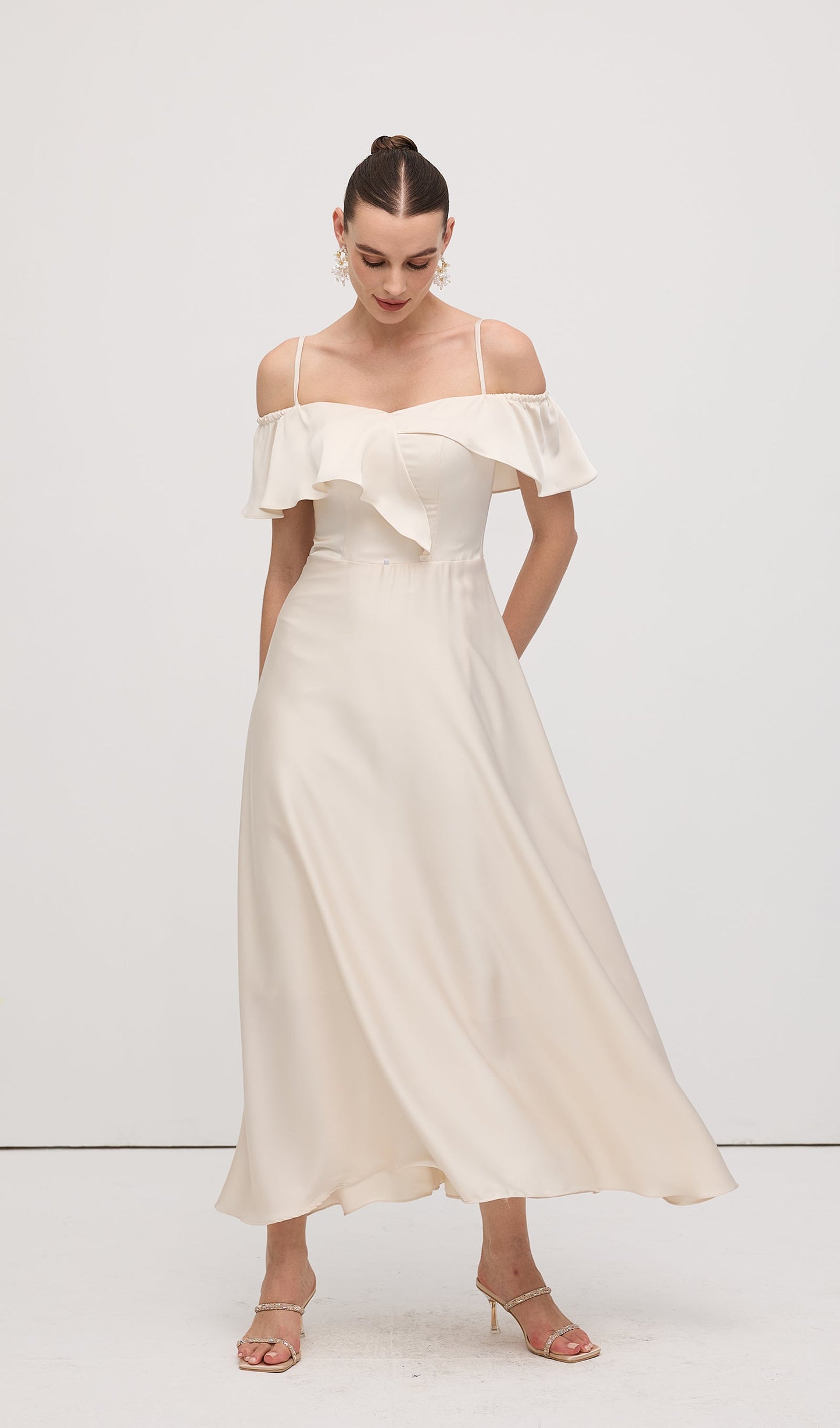 Ruffle Satin Midi Dress