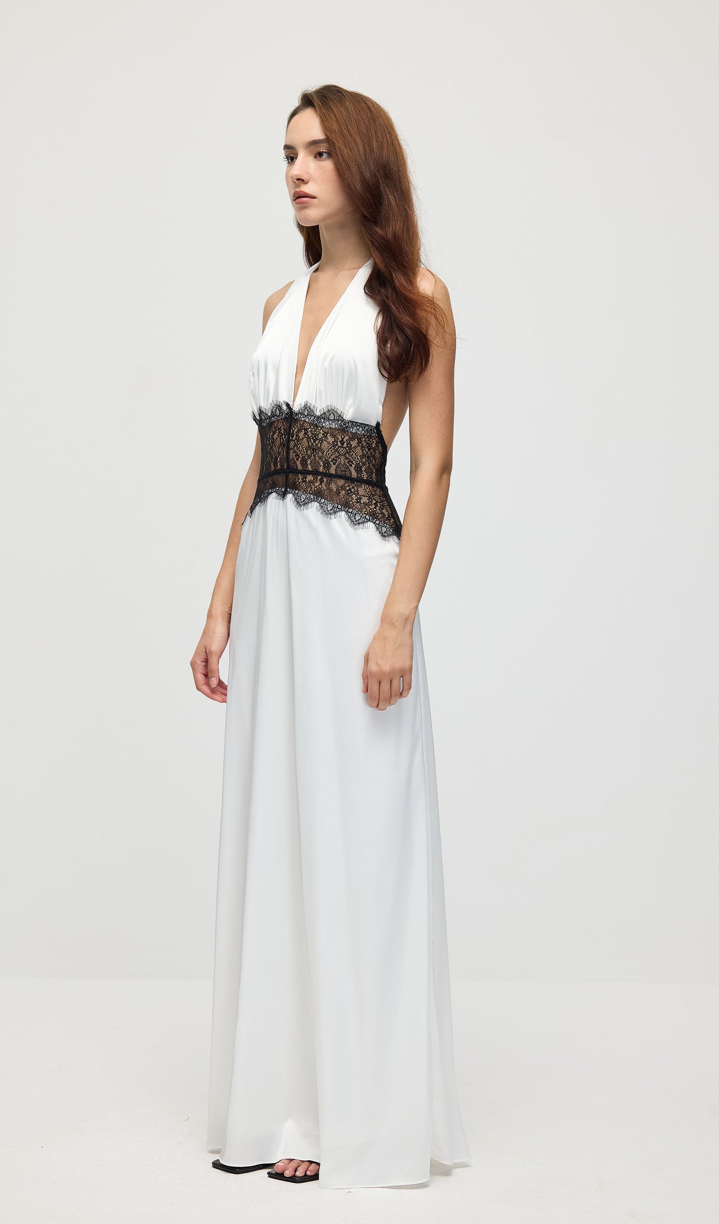Lace And Satin Maxi Dress In White