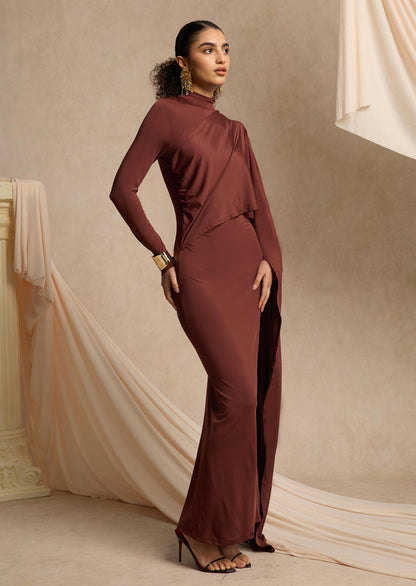 Asymmetrical Draped Cape Maxi Dress