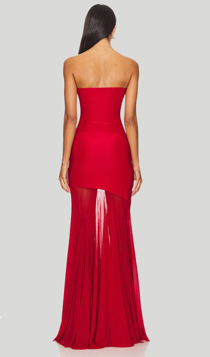 Off Shoulder Jersey With Mesh Maxi Dress In Red