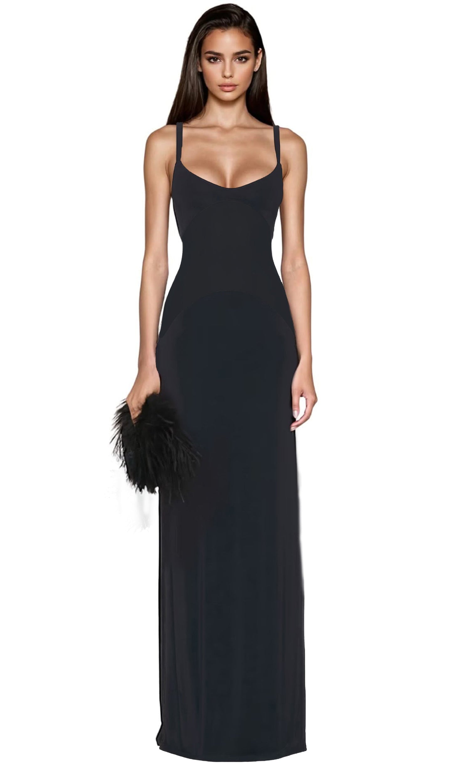Solid Sleeveless Curve Maxi Dress In Black