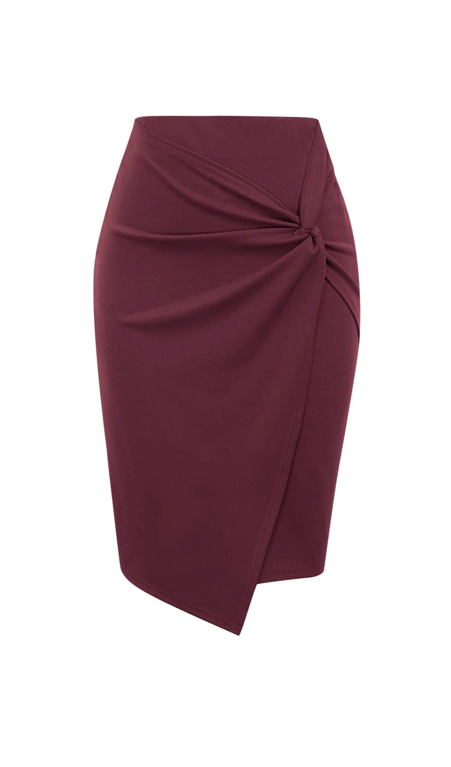High Waist Wrap Front Midi Skirt-Red
