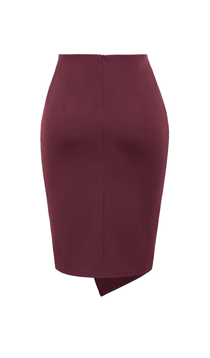 High Waist Wrap Front Midi Skirt-Red