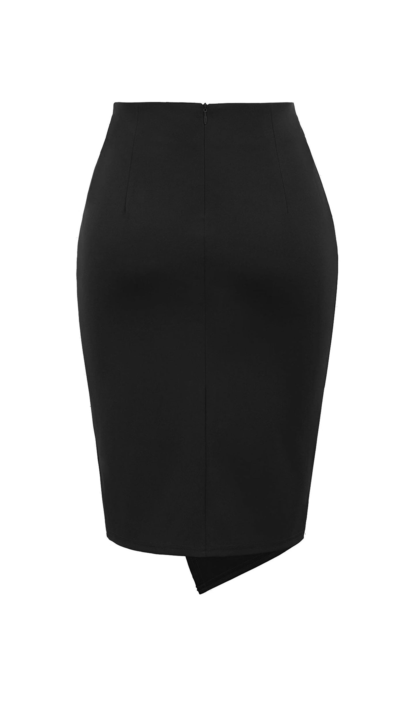 High Waist Wrap Front Midi Skirt-Black