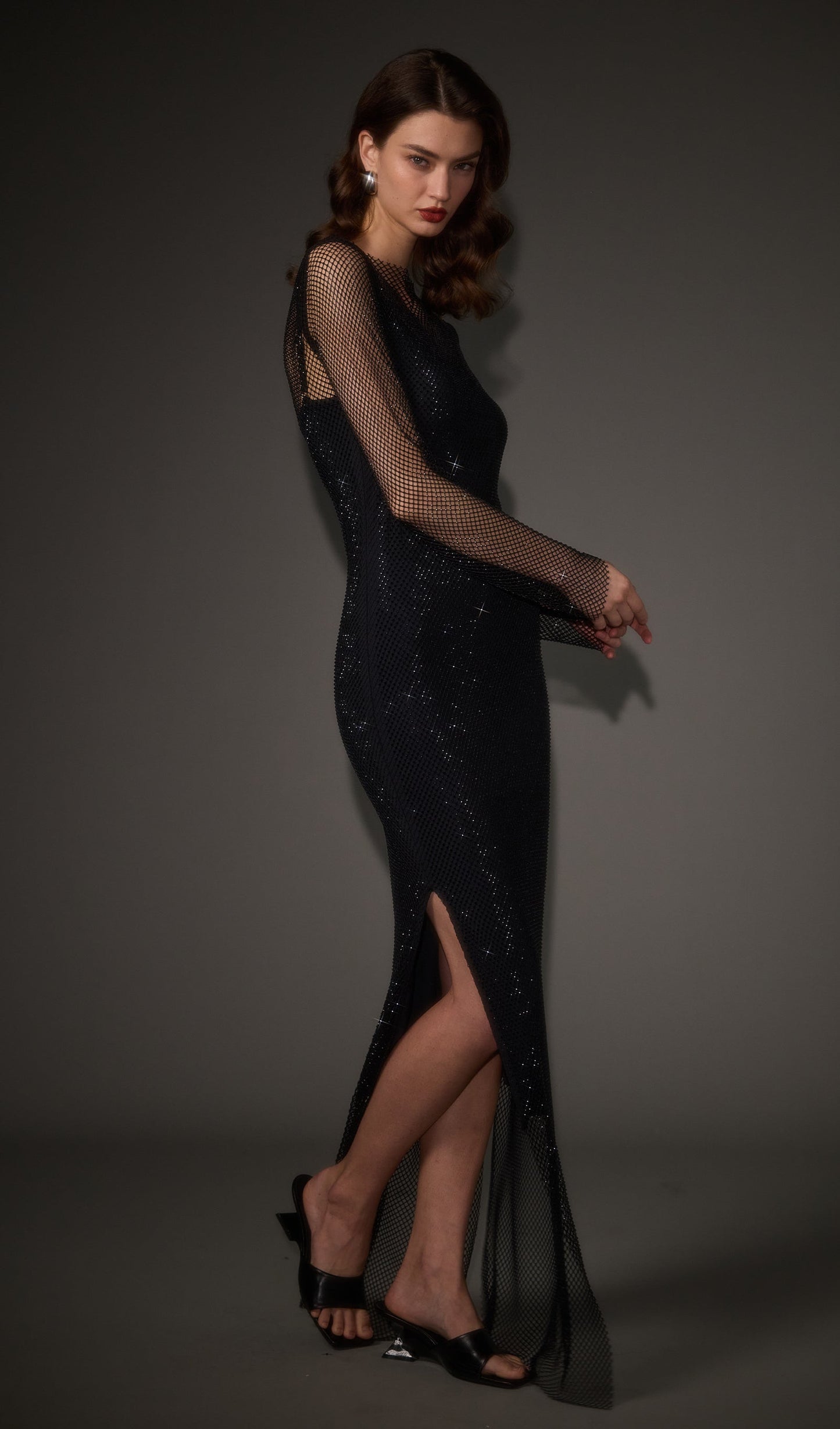 Mesh With Monochrome Maxi Dress In Black