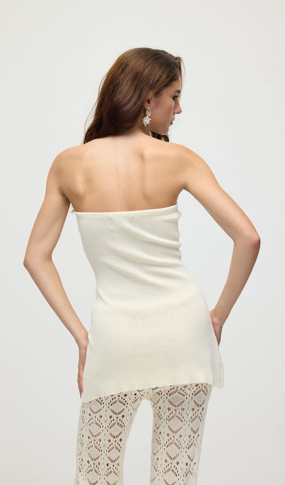 Bandage Knit Top & Crochet Knit Pants In Ivory