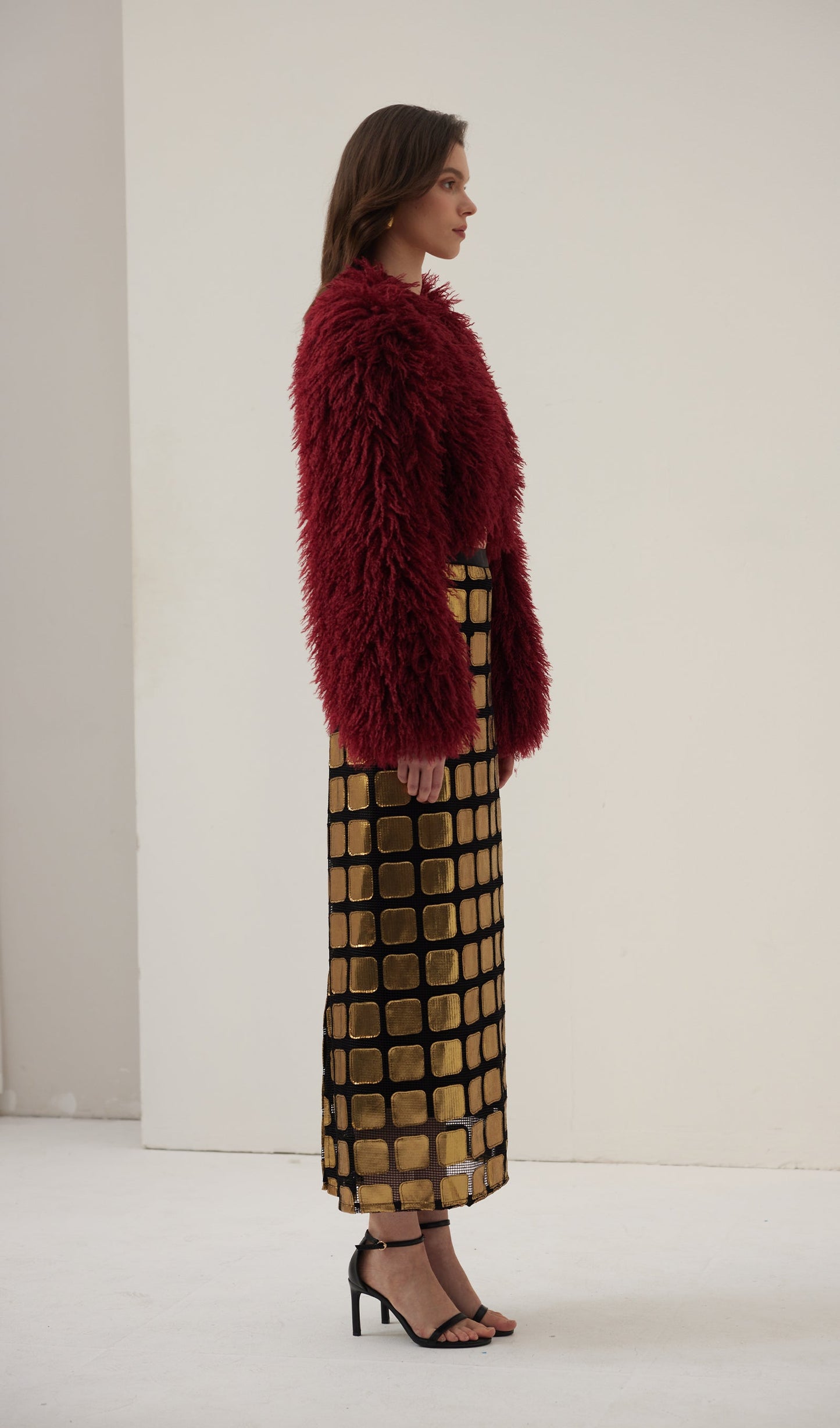 Faux Fur Jacket In Burgundy Coat
