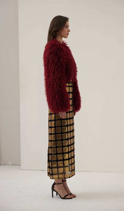 Faux Fur Jacket In Burgundy Coat
