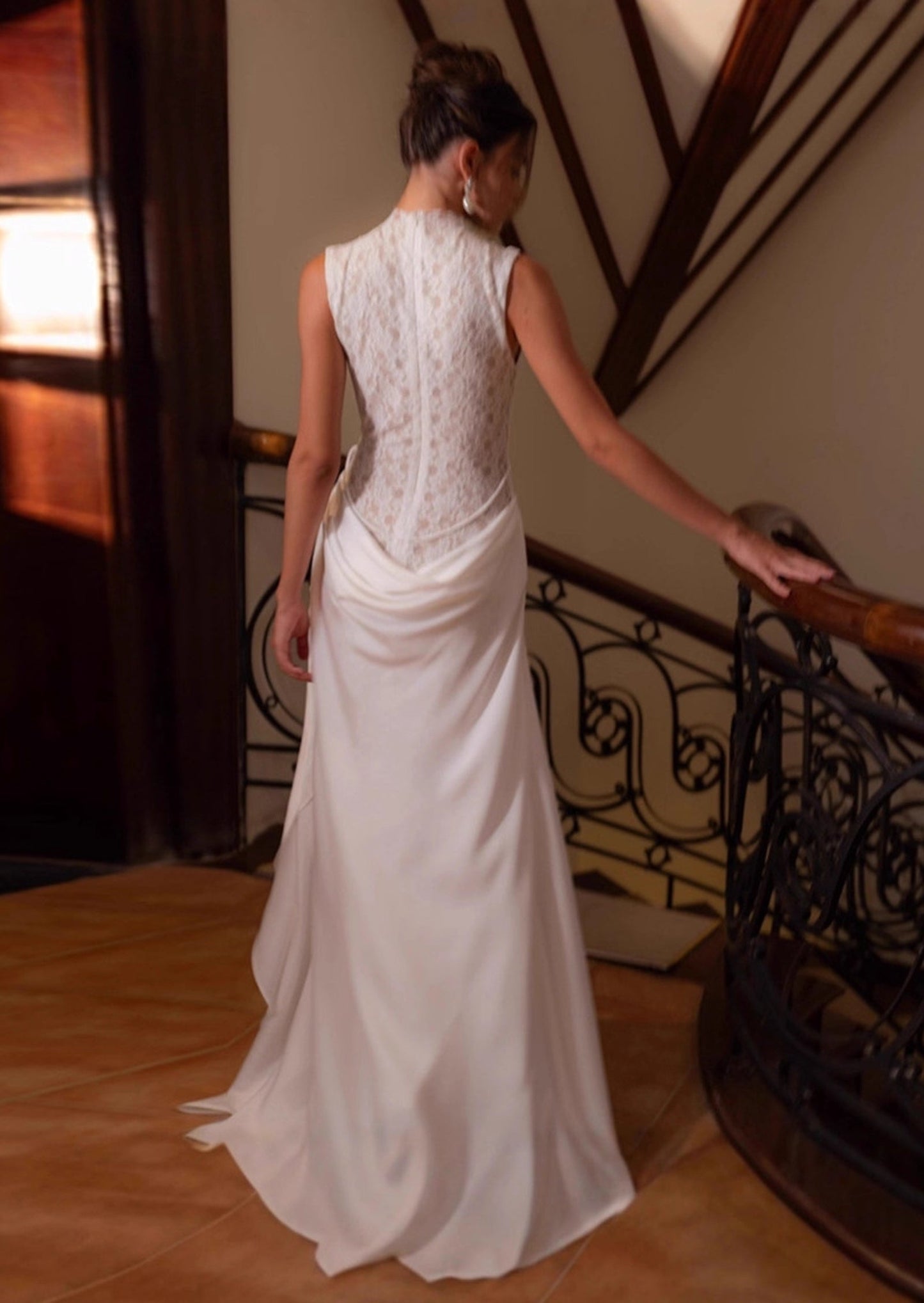 Satin Lace Pleats Gown