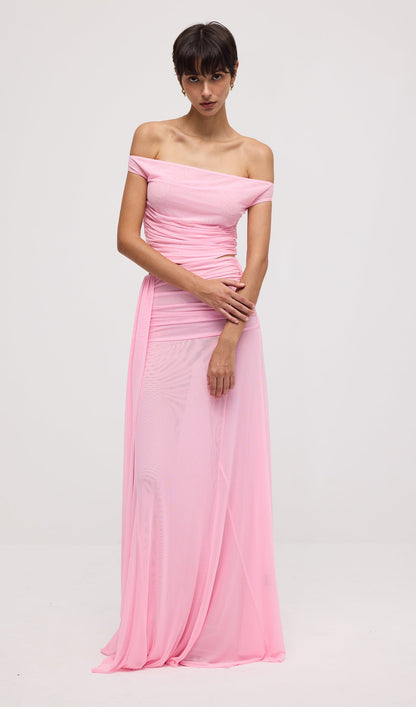 Mesh Top & Maxi Skirt In Pink