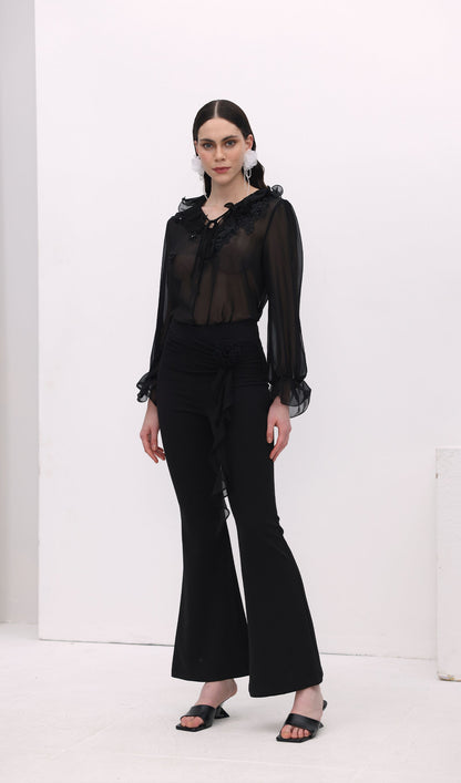Florwer Detail High Waist Flared Trousers