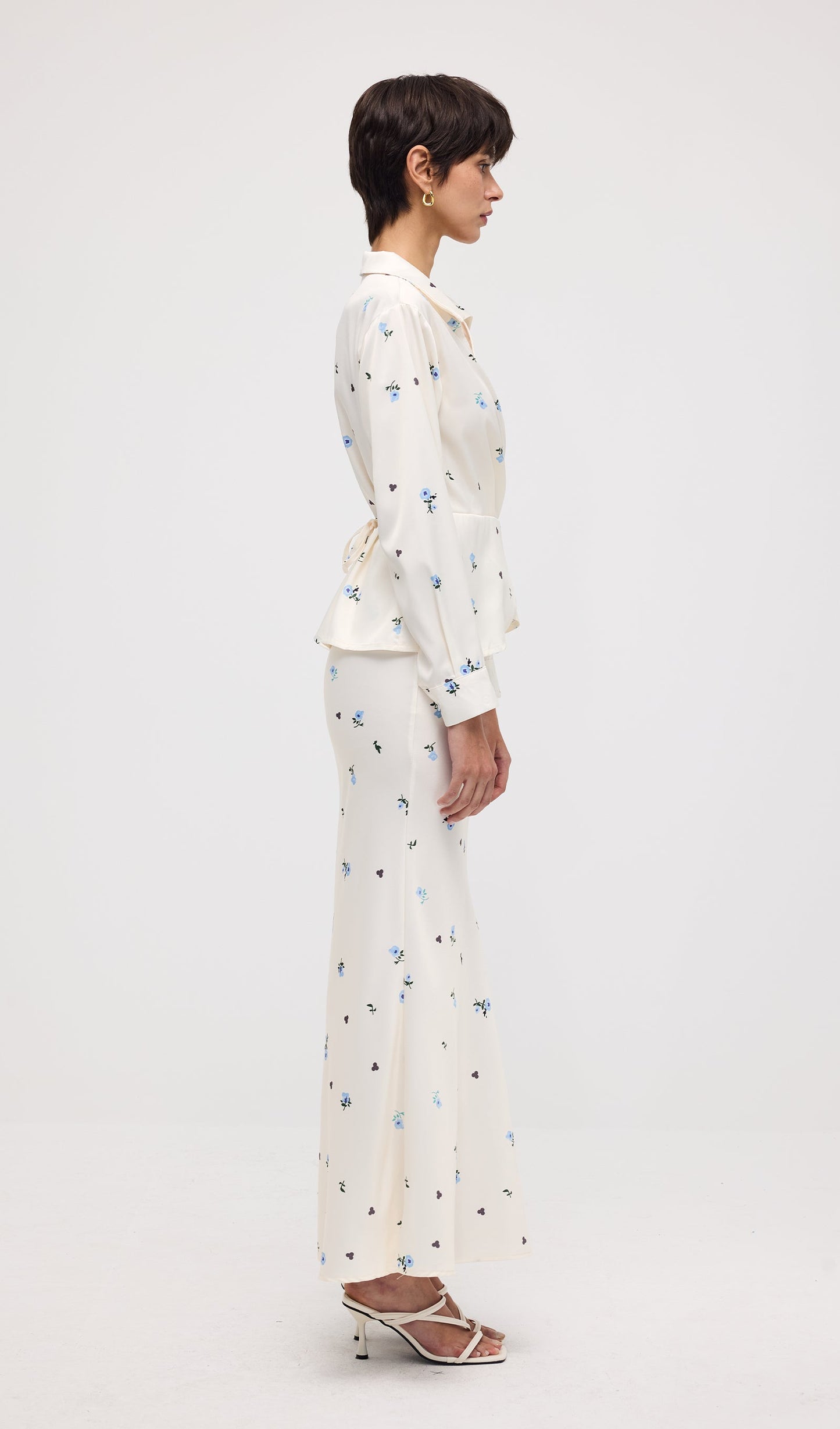 Floral Print Satin Maxi Skirt Two Piece Set