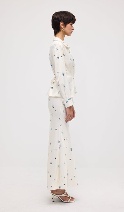 Floral Print Satin Maxi Skirt Two Piece Set