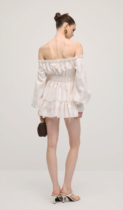 Lace Up Mini Dress Two Piece Set In Grid