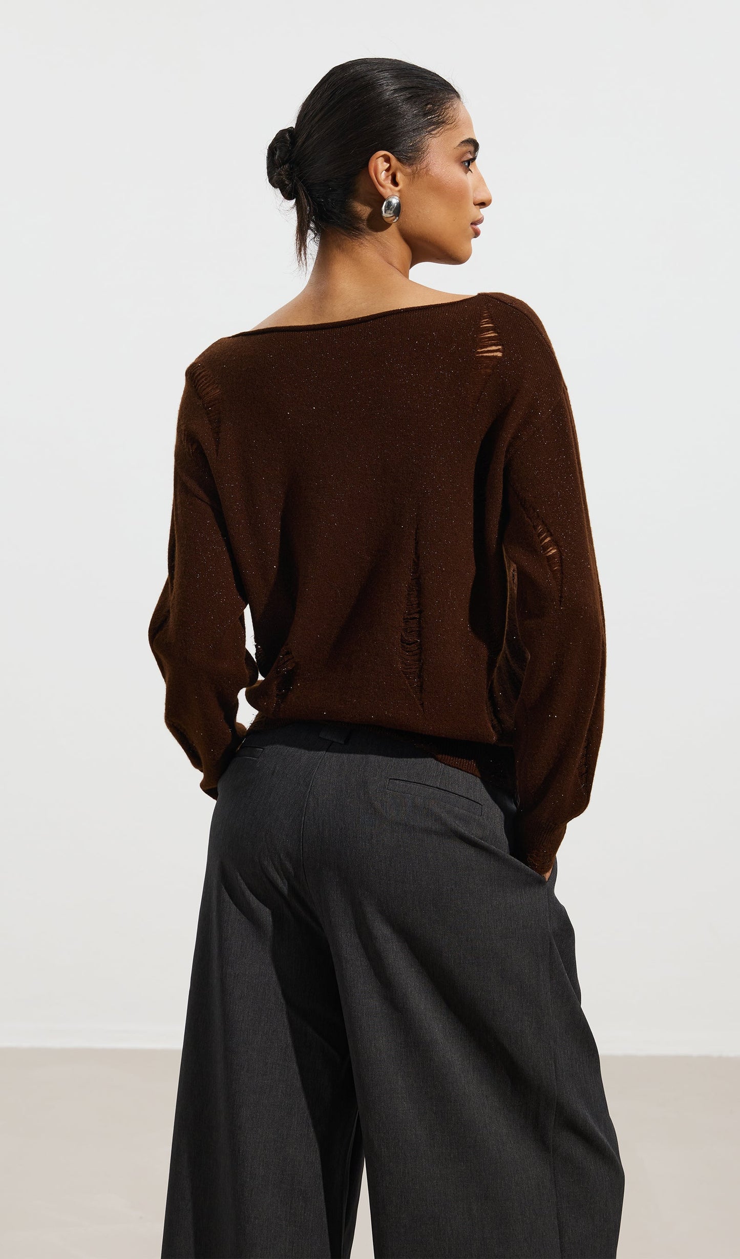 Ripped Detail Sequin Sweater