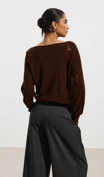 Ripped Detail Sequin Sweater