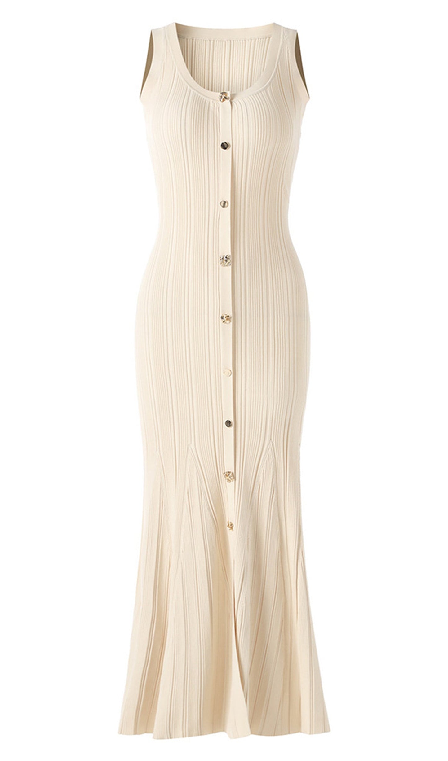 Metallic Button Knit Midi Dress