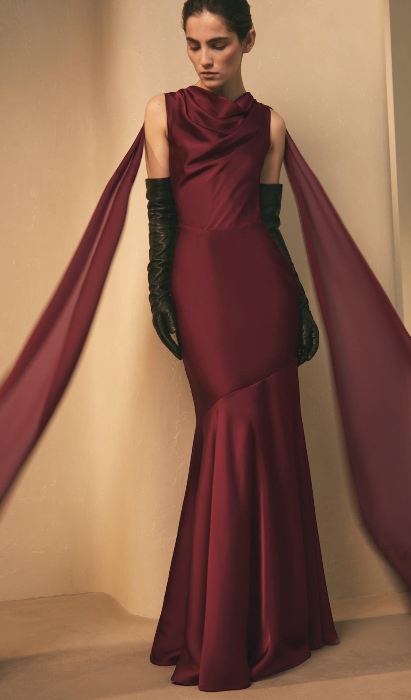 Draped Neckline Maxi Dress With Ribbons