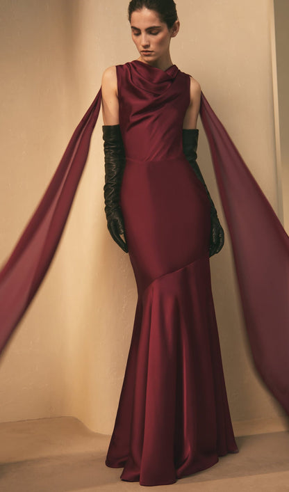 Draped Neckline Maxi Dress With Ribbons