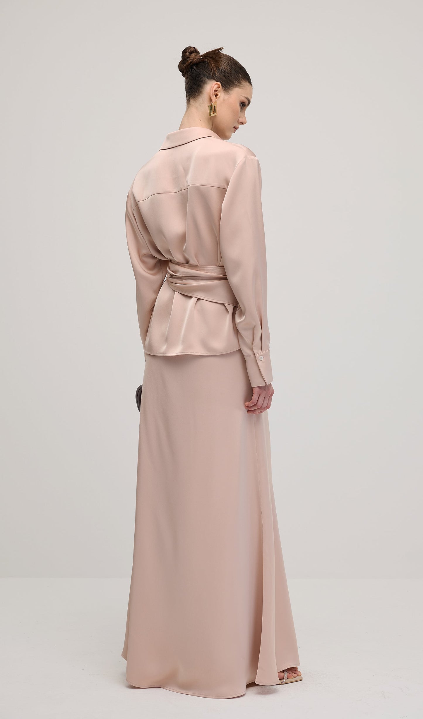 Solid Satin Shirt Maxi Dress Sets