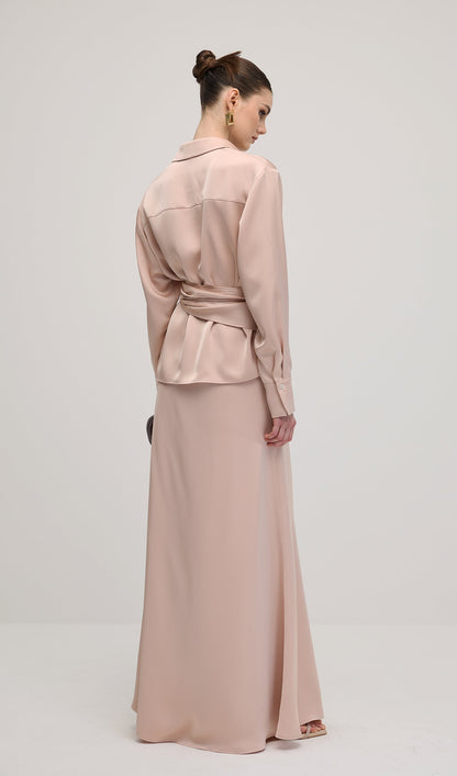Solid Satin Shirt Maxi Dress Sets