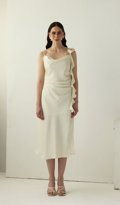 Satin Ruched Midi Slip Dress