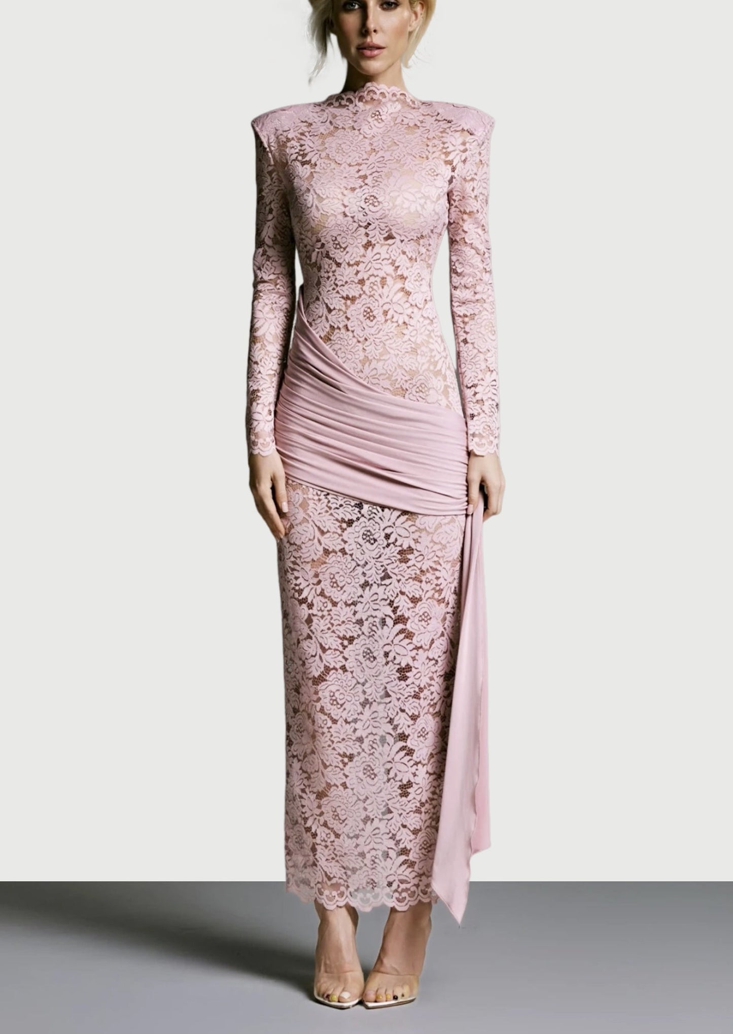 Siren Lace Midi Dress In Pink