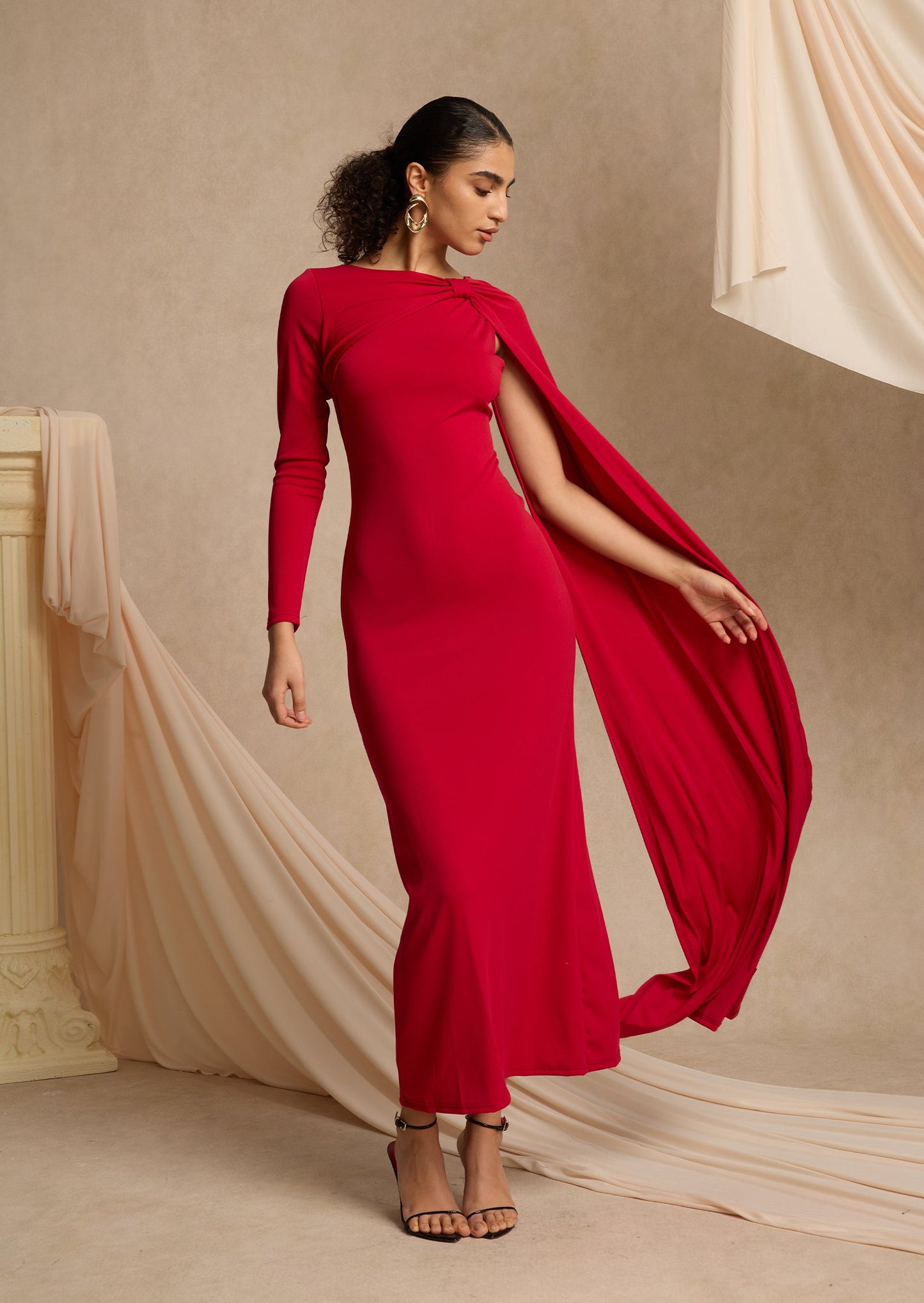 Layali Rose High Neck Maxi Dress With Cape