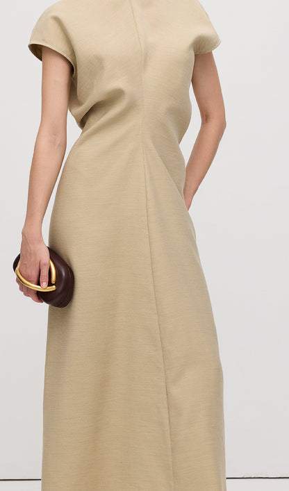 Slouch Waist  Midi Dress-Green