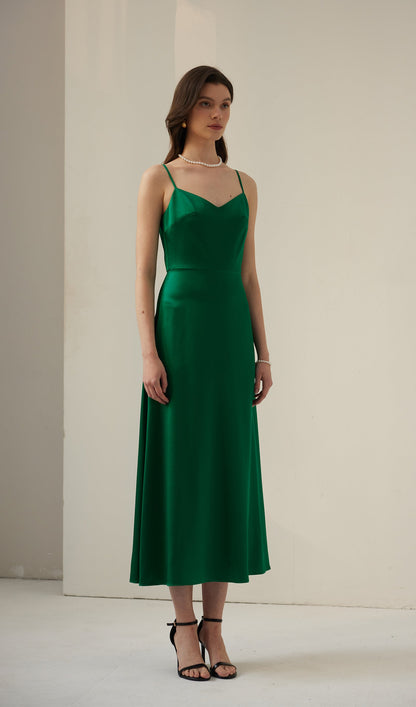 Silk Pearl Midi Dress-Green