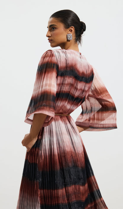 Pleated Tie Dyed Georgette Midi Dress