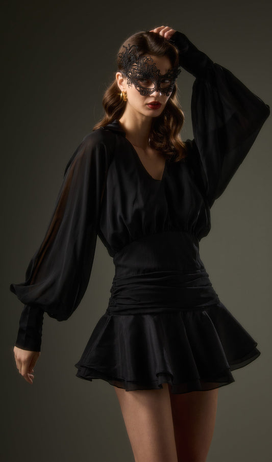 Black Lantern Sleeve Mini Dress