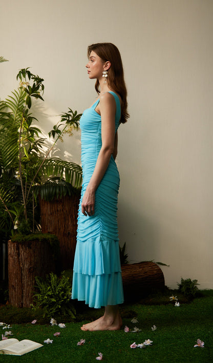 Ruched Mesh Maxi Dress