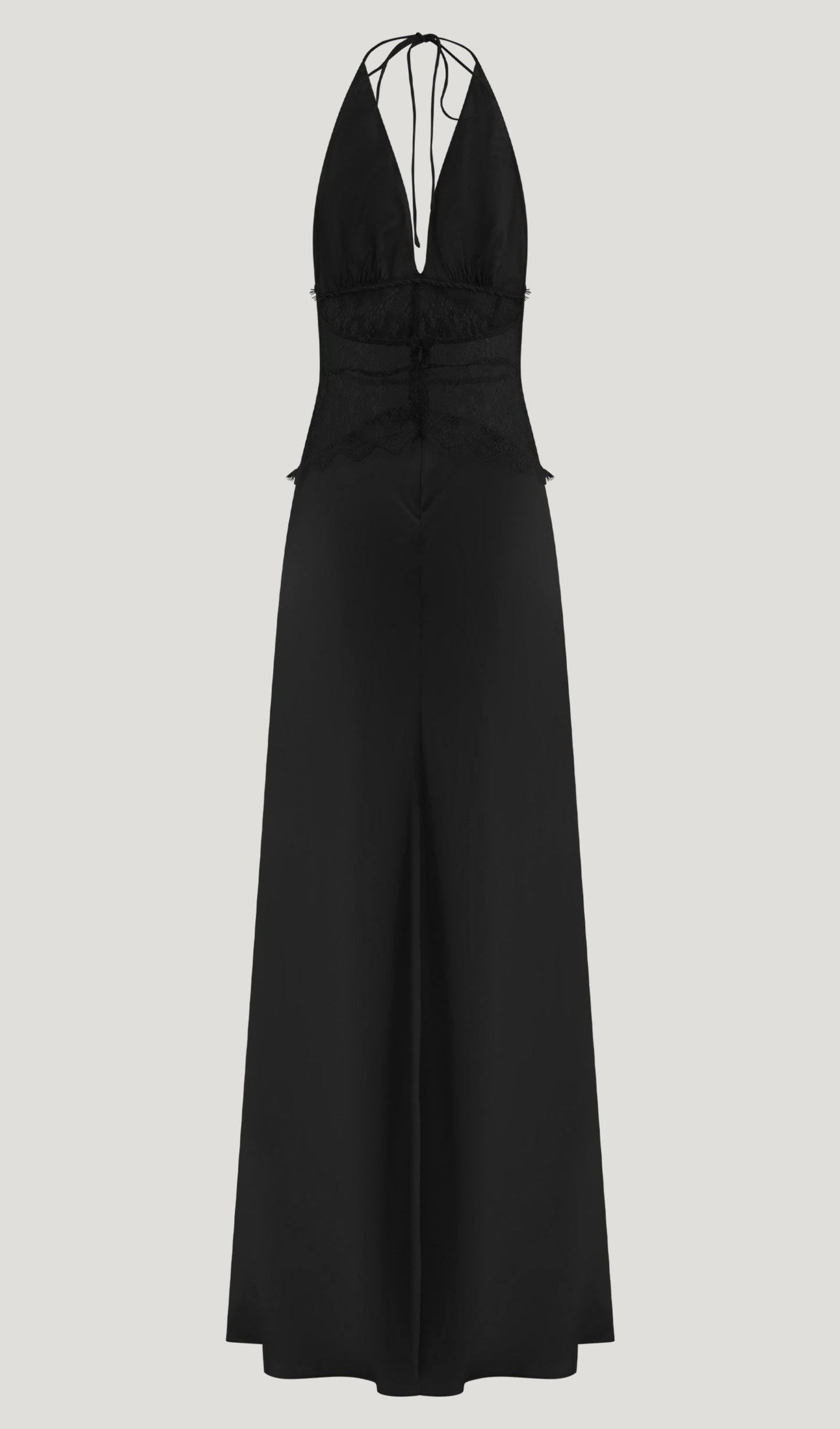 Lace And Satin Maxi Dress In Black