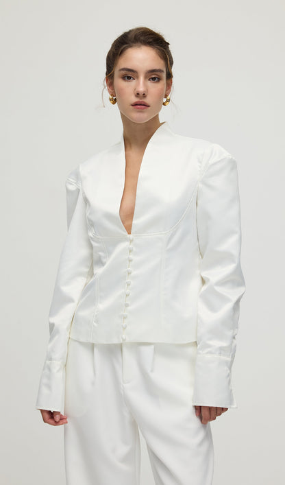 Solid Deep V Wide Shoulder Coat