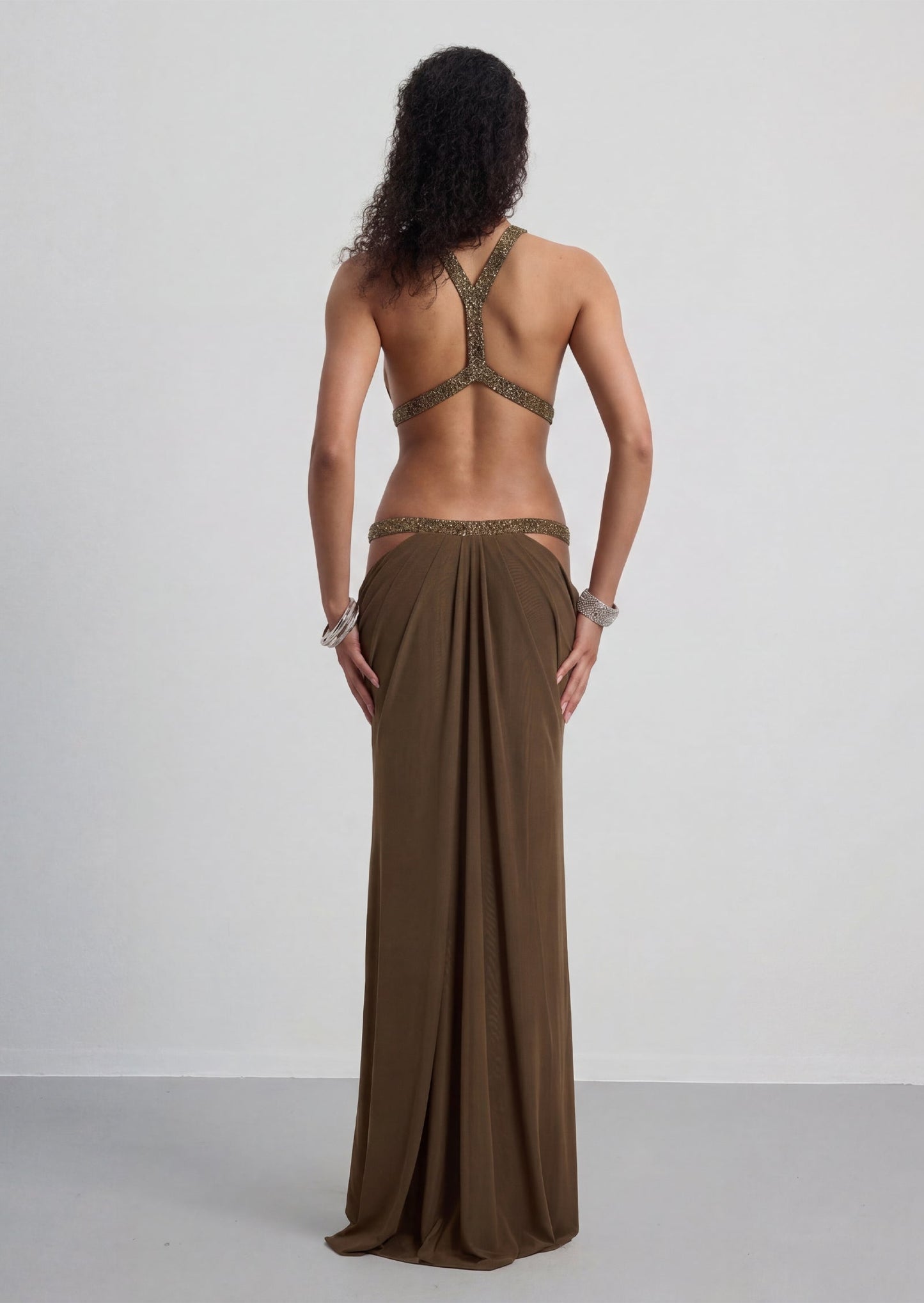 Open Back Cut Out Maxi Dress In Moss