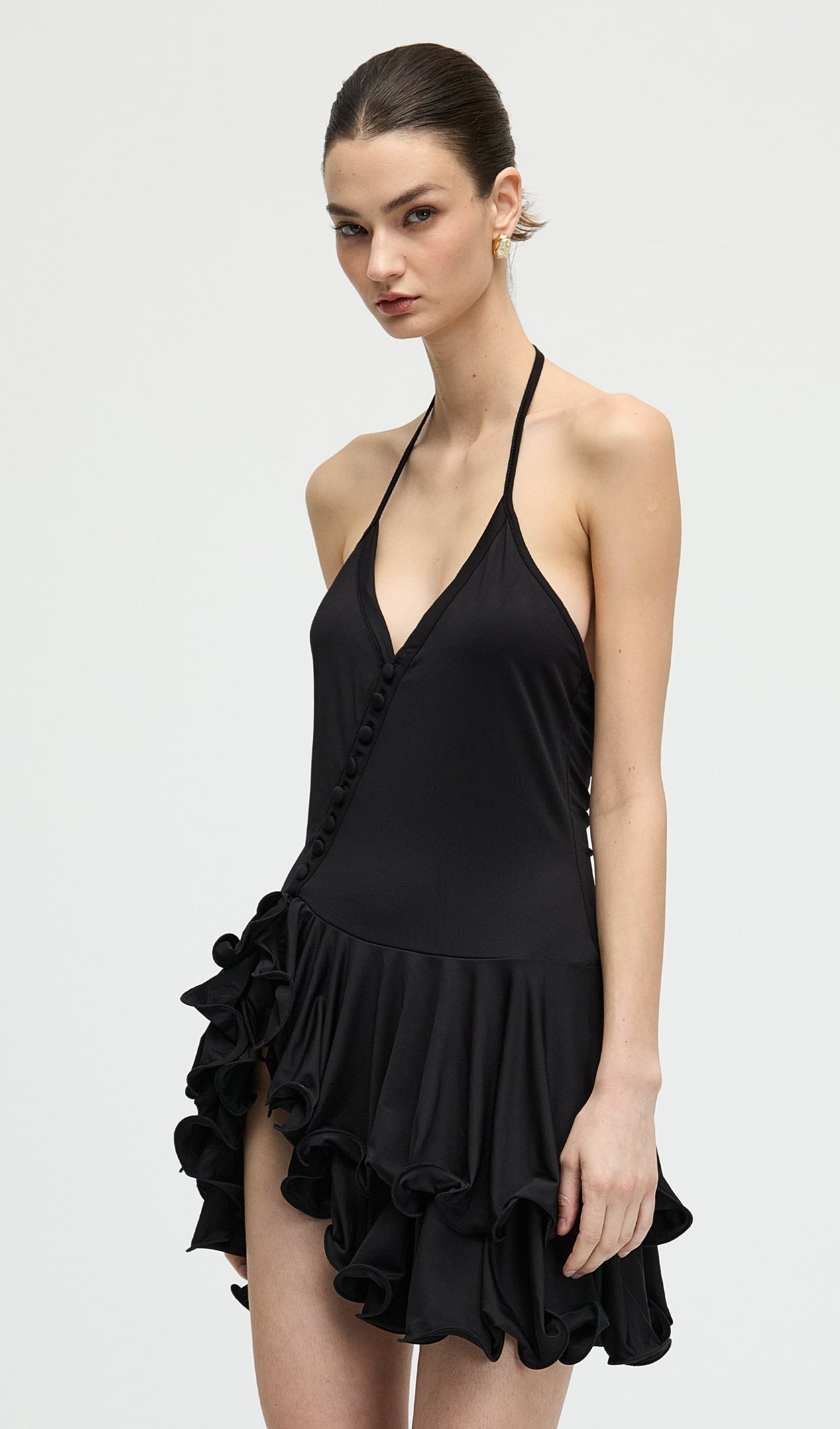 Asymmetry Strapless Ruffle Mini Dress