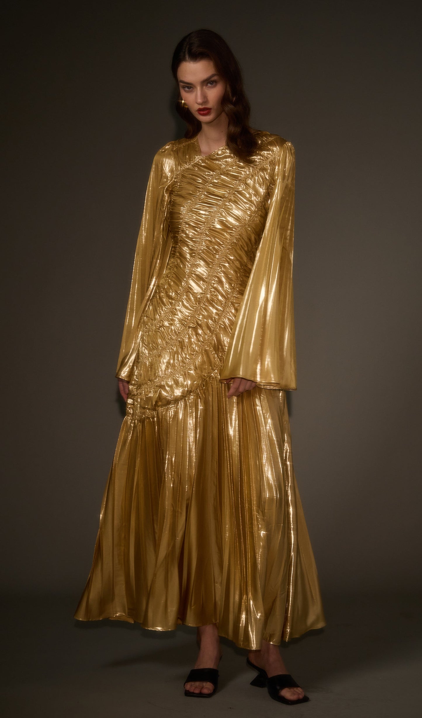 Metallic Maxi Dress In Gold